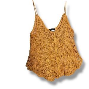 Venus Brown Crochet Fringe Tank Sz Small Cottage Boho Cami‎ Sleeveless Top